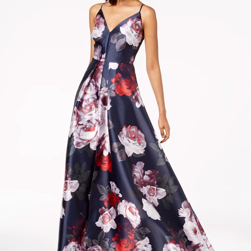 NWT Calvin Klein Floral-Print Plunge Gown - Size 8